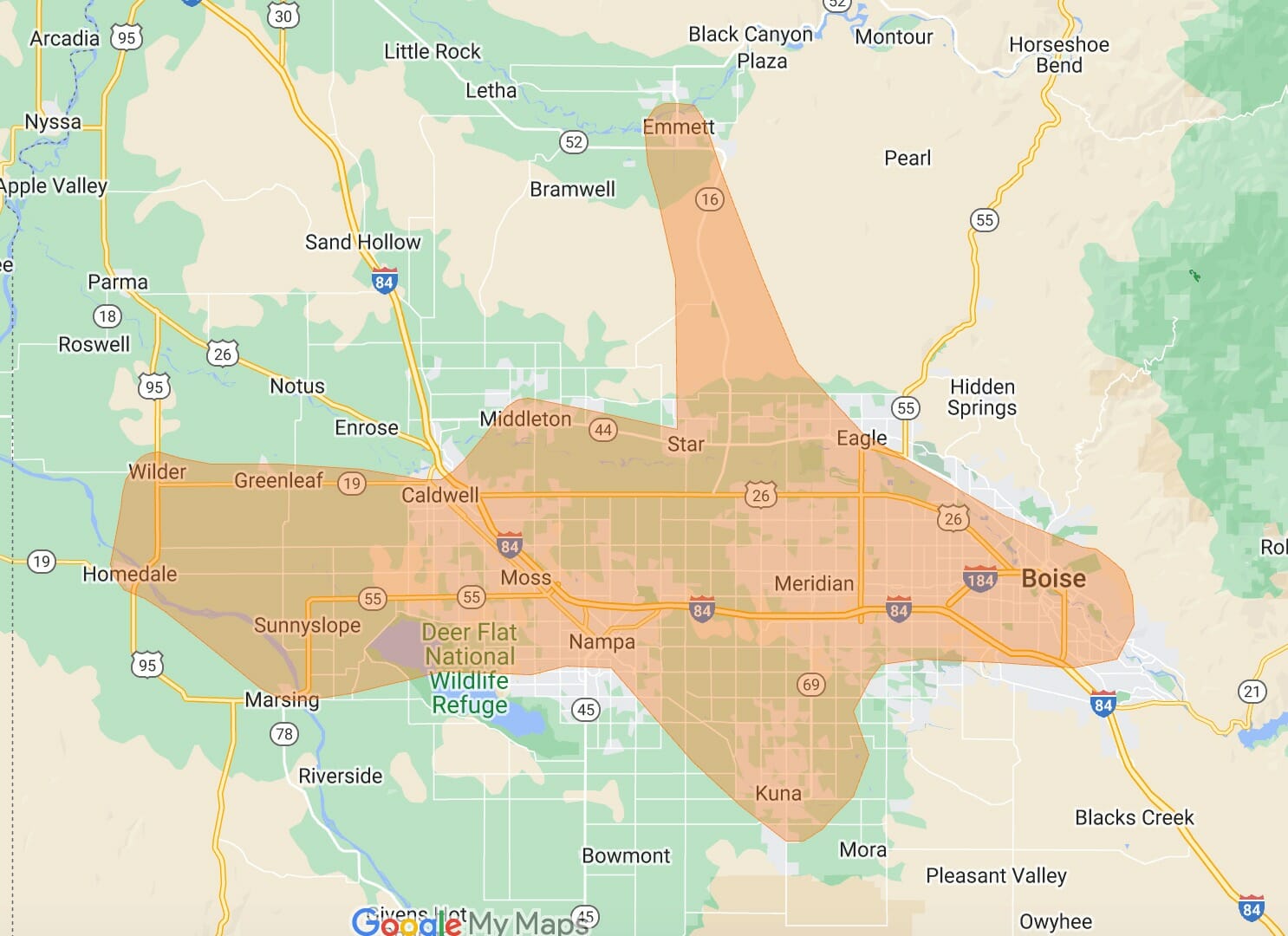 service area map Superior Roofing Boise